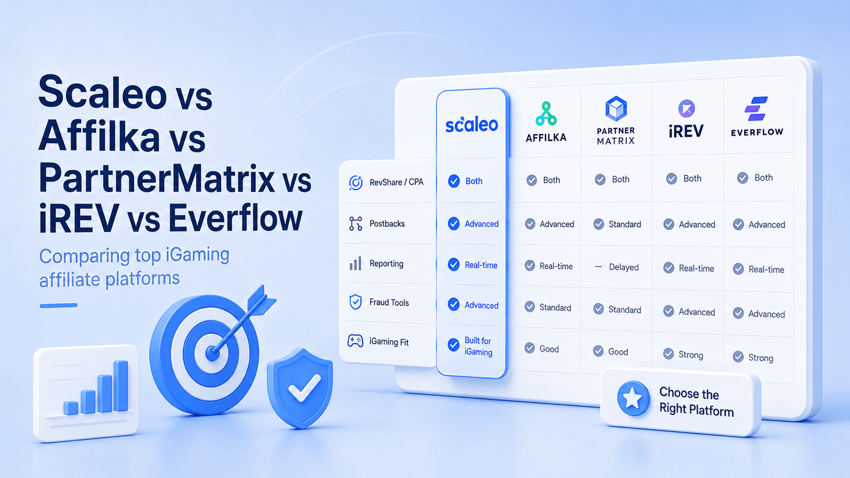 Casino Affiliate Software Comparison 2026: Scaleo vs Affilka vs PartnerMatrix vs iREV vs Everflow